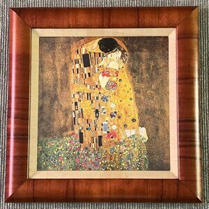 Gustav Klimt "The Kiss," Koa Wood Framed Art Print, Approximately 15x15-inch